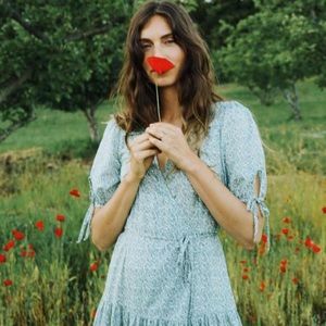 Christy Dawn - The Augusta Dress Petite M | Mint Blooming Meadow Silk-Cotton